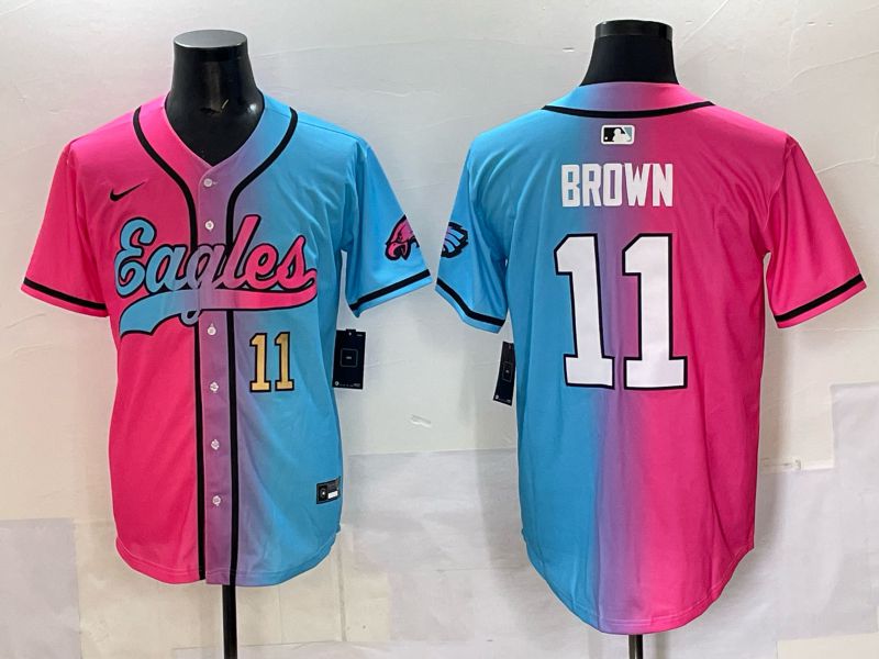 Men 2025 Philadelphia Eagles #11 Brown Blue pink Nike Limited NFL Jersey style 04